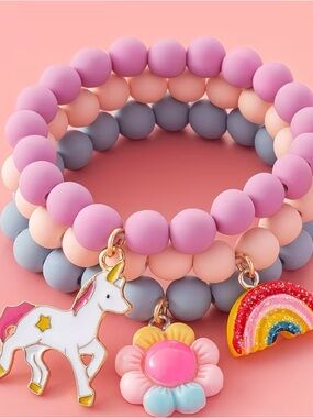 Deal‼️3 for $20‼️Pink Gray Beaded Charm Bracelet Set